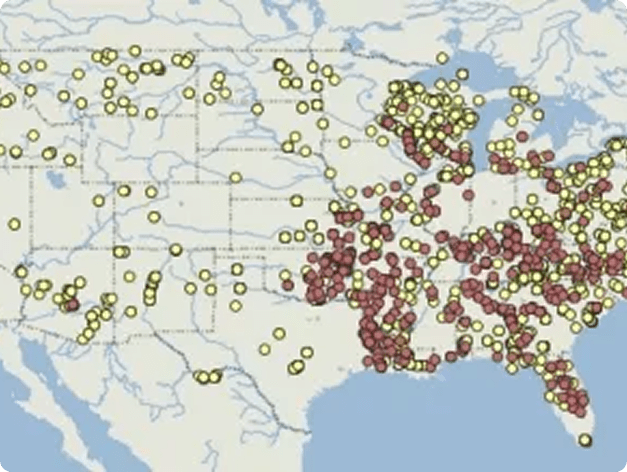 Map Showing Largemouth Bass Virus Detections